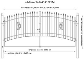Cancello con serratura manuale Marmolada in ferro, apertura centrale, L 408.5, H 165-195 cm, di colore ruggine