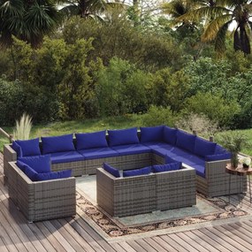 Set Divani da Giardino 12 pz con Cuscini in Polyrattan Grigio