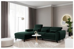 Divano angolare verde scuro allungabile/con contenitore (con penisola a sinistra/con chaise lounge) e rivestimento in velluto Foble – ELTAP