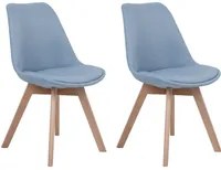 Set di 2 sedie da pranzo con gambe in legno eleganti in ecopelle azzurra