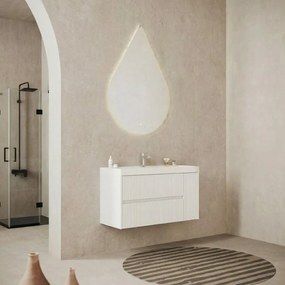 Base sospesa Portofino 100 cm con lavabo e 2 cassetti e 1 anta bianco opaco cannettato