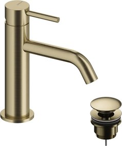 Rubinetto per lavabo a canna bassa getto laminare cristallino LOOP oro spazzolato lucido SANYCCES