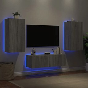 Mobili tv a muro 3pz con luci led grigio sonoma