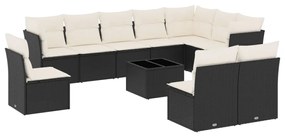 Set Divani da Giardino 11 pz con Cuscini in Polyrattan Nero