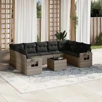 Set Divano da Giardino 10 pz con Cuscini Grigio in Polyrattan 3220609