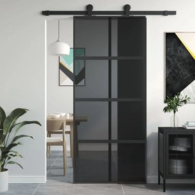 Porta Scorrevole Nera 90x205 Cm İn Vetro Temperato E Alluminio /