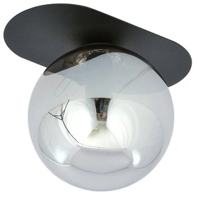 Plafoniera Minimal 1 Luce Teia In Acciaio Nero E Sfera Vetro Fumè