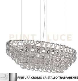 Giogali sospensione ov1 cristallo trasparente e cromo lucido 4 luci...