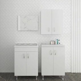 Set da 60 cm con lavatoio base e pensile in legno nobilitato bianco Fedra