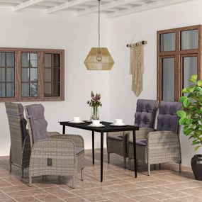 Set da pranzo da giardino 5 pz con cuscini grigio e nero