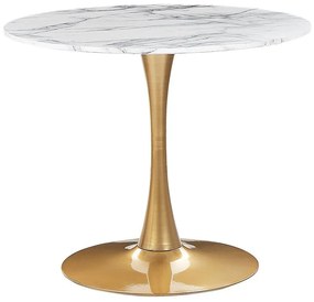 Tavolo da pranzo tondo effetto marmo bianco e oro ⌀ 90 cm BOCA Beliani