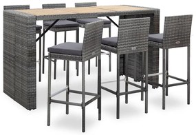 Set da Bar da Giardino 7 pz con Cuscini in Polyrattan Grigio