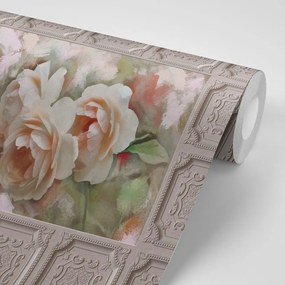 Carta da parati – Rosa in cornice storica