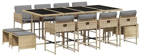 Set pranzo da giardino 13 pz con cuscini beige misto polyrattan