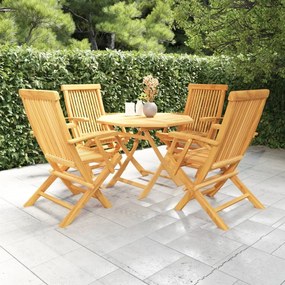 Set Da Pranzo Da Giardino 5 Pz İn Legno Massello Di Teak /