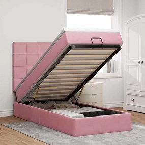 Struttura Letto Pouf Con Materassi Rosa 90x190 Cm İn Velluto /