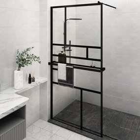 Parete Doccia Con Mensola Nera 115x195 Cm Vetro Esg E Alluminio /