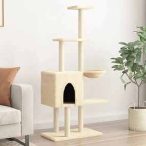 Albero per gatti con tiragraffi in sisal crema 145 cm