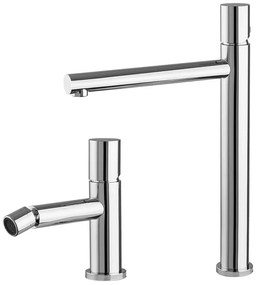 Set miscelatori lavabo alto e bidet cromo senza leva in acciaio inox Gemini