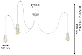 Lampadario a sospensione con filo TUBE 3xE27/15W/230V ragno bianco