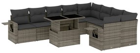 Set divano da giardino 10 pz con cuscini grigio in polyrattan