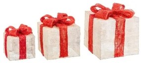 Decorazione Natalizia Bianco Rosso Metallo Fibra Pacco Regalo 25 x 25 x 31 cm (3 Unità)