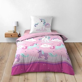 Set copripiumino e federa da bambini rosa in cotone per letto singolo 140x200 cm Licorne – douceur d'intérieur
