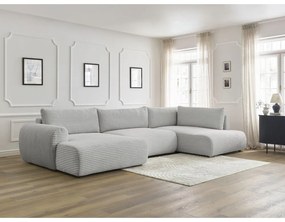 Divano angolare in grigio chiaro allungabile (con penisola a sinistra/a forma di "U") con rivestimento in velluto a coste Lucien – Bobochic Paris