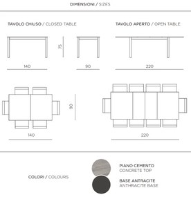 Tavolo in legno allungabile a 220 cm CAIO CEMENTO