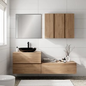 Mobile da bagno sospeso Step Liscio con top L 80.3 x H 30 x P 46 cm rovere oak, 1 cassetto