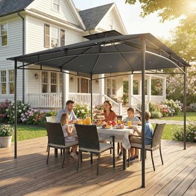 Gazebo da Giardino 300x300x285 cm con Doppio Tetto in Poliestere e Metallo Grigio Scuro...