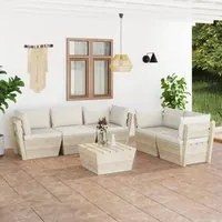 Set Divani da Giardino su Pallet 6 pz con Cuscini Legno Abete 3063518