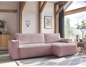 Divano letto in velluto a coste rosa chiaro divano ad angolo variabile Nihad - Bobochic Paris