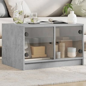 Tavolino Da Salotto Con Ante İn Vetro Grigio Cemento 68x50x42cm /