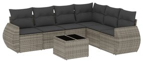 Set divani da giardino 7 pz con cuscini grigio in polyrattan