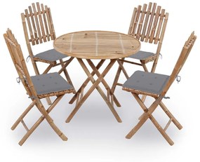 Set Da Pranzo Da Giardino 5 Pz Pieghevole Con Cuscini İn Bambù /