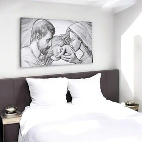 Quadro moderno in tela 65x125 cm tema Sacra Famiglia con dettagli in argento