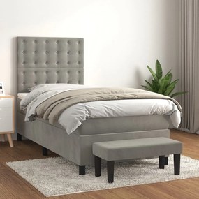 Giroletto A Molle Con Materasso Grigio Chiaro 100x200cm Velluto /