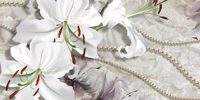 Stampa su tela – Giglio bianco con perle