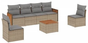 Set Divani da Giardino 7 pz con Cuscini Beige in Polyrattan