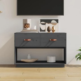 Mobile Porta Tv Grigio 90x40x60 Cm İn Legno Massello Di Pino /