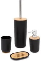 Set completo accessori bagno da appoggio in abs nero e bamboo Surf