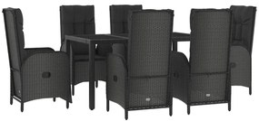 Set da pranzo da giardino 7 pz nero con cuscini in polyrattan