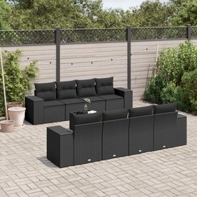 Set Divani da Giardino 9 pz con Cuscini Nero in Polyrattan