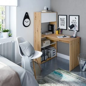 Scrivania Libreria Moderna Doppia Configurazione Reversibile Bianco E Rovere