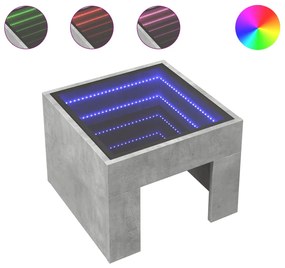 Tavolino da salotto con led infinity grigio cemento 40x40x30 cm