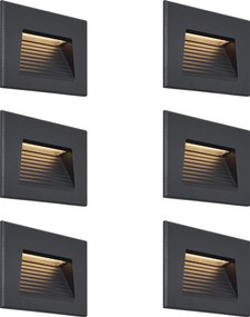 Set di 6 lampade da parete ad incasso moderne nere 11,5 cm LED incluso IP65 - Trem