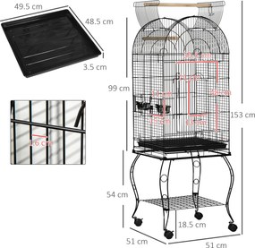 Voliera Gabbia per Uccelli e Canarini 51x51x153 cm con Ruote in Metallo Nero...