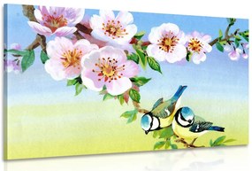 Quadro su tela – Cince e fiori in fiore