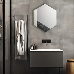 Specchio 70x80 cm decori foglia argento e marmo laminato nero - CHARLIE